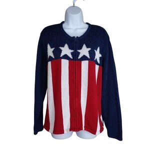 Tiara International Women's Patriotic Cardigan Red White Blue full zip up Size M